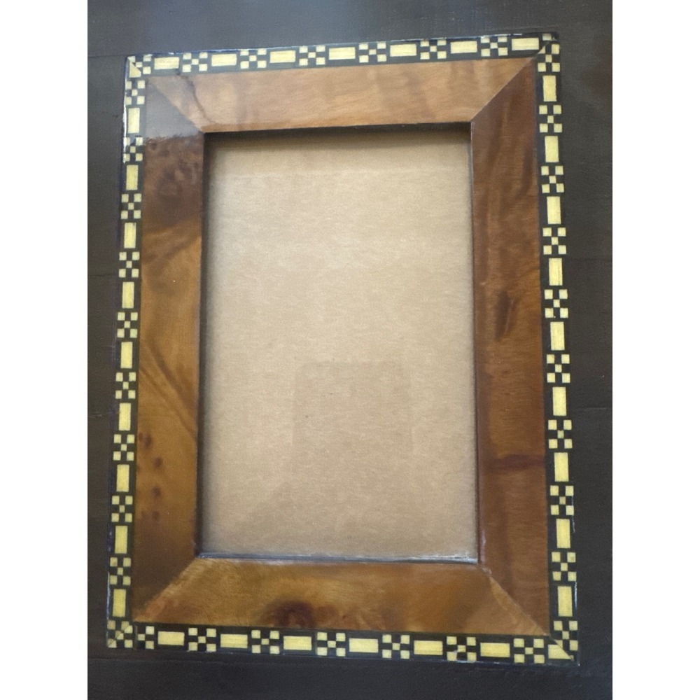 Sicura Italian Designs Burl Wood Marquetry Checkered Inlay Picture Frame 4x6